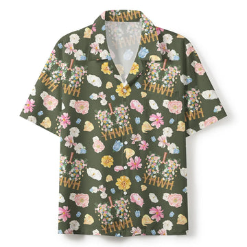 UniJames YHWH Flower Army Green Christian Hawaiian Shirt