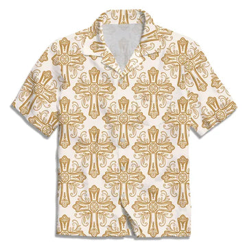 UniJames Yellow Flower Cross Christian Hawaiian Shirt
