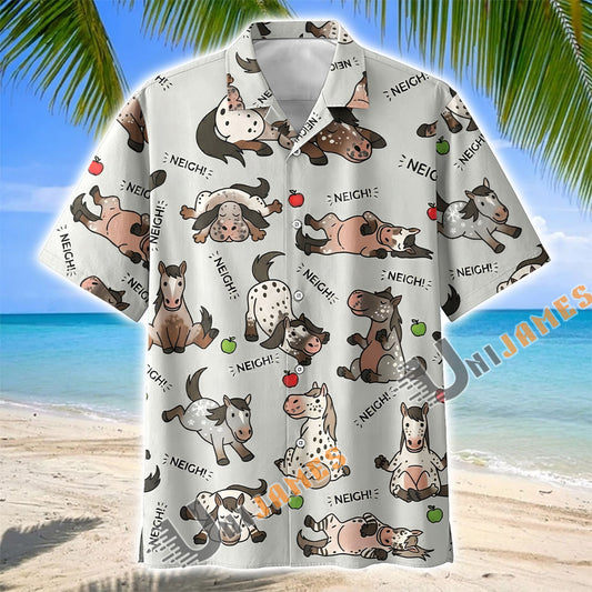 Unijames Cute Cartoon Appaloosa Horse Neigh Pattern Hawaiian Shirt