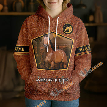 UniJames Personalized American Quarter Horse Faux Leather 3D Hoodie