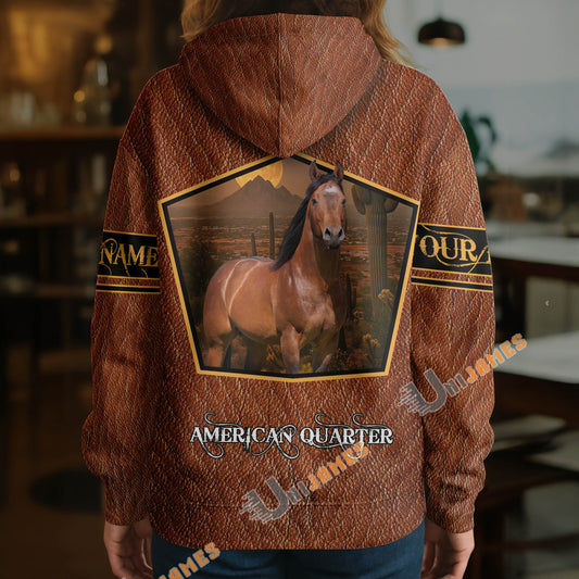 UniJames Personalized American Quarter Horse Faux Leather 3D Hoodie
