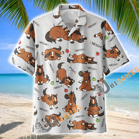 Unijames Cute Cartoon American Quarter Horse Neigh Pattern Hawaiian Shirt