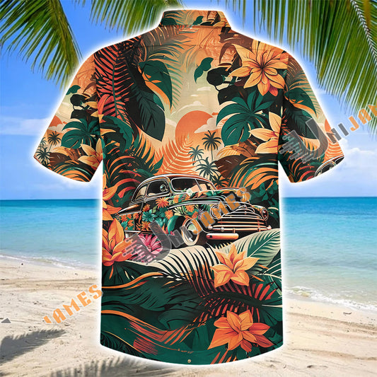 Unijames Vintage Camping Classic Car Tropical Floral Hawaiian Shirt