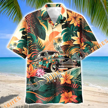 Unijames Vintage Camping Classic Car Tropical Floral Hawaiian Shirt