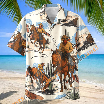 Unijames Vintage Desert Horse Rider Aloha Shirt