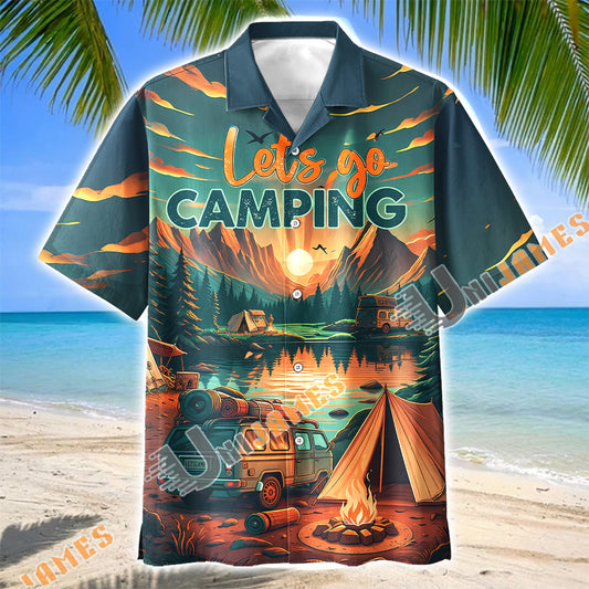 Unijames Let's Go Camping Van Sunset Mountain Hawaiian Shirt