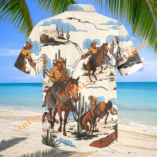 Unijames Vintage Desert Horse Rider Aloha Shirt