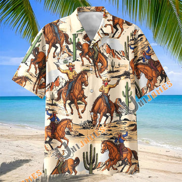 Unijames Vintage Wild West Cowboy & Horse Hawaiian Shirt