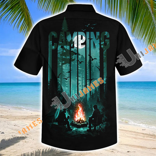 Unijames Camping Night Forest Bonfire Hawaiian Shirt
