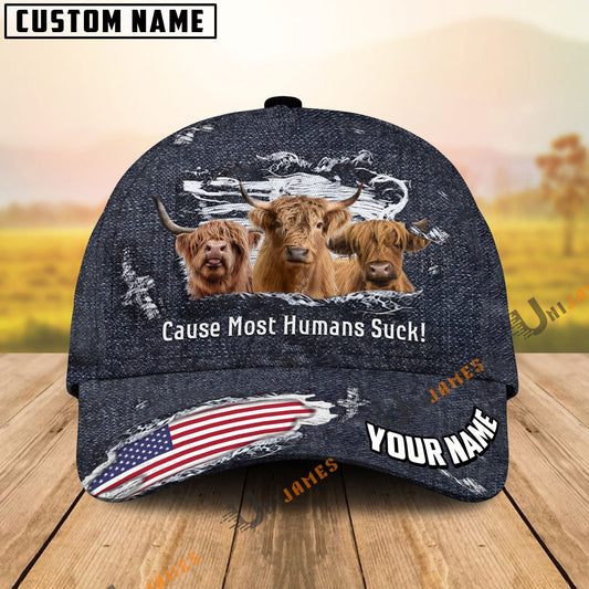 Uni Highland US Flag Dark Jean Pattern Customized Name Cap