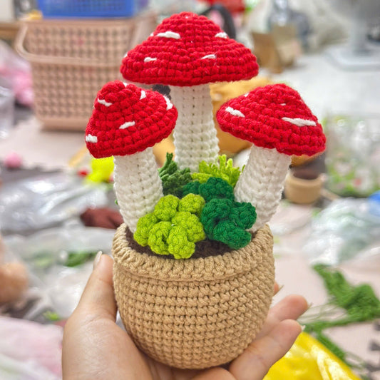 Unijames Crochet Mushroom Decor Pot