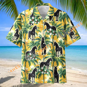 Unijames Friesian Horse Palm Tree Hawaiian Shirt