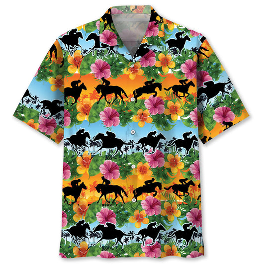 Horse Racing Tropical Color Hawaiian Shirt