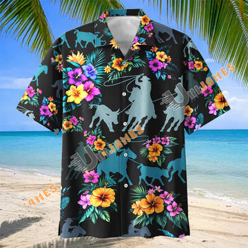 UniJames Western Cowboy Rodeo Tropical Floral Hawaiian Shirt