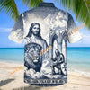 Unijames Jesus, Lion of Judah & Kneeling Templar Knight Vintage Blue Hawaiian Shirt