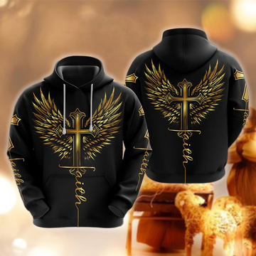 Unijames Faith In Gold With Cross Men's Black 3D All-Over Print Hoodie