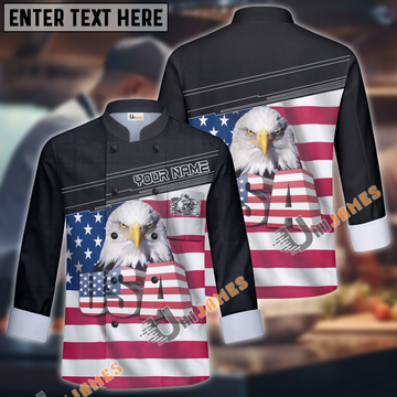 Unijames Eagle American Flag Custom Name Long Sleeve Chef Jacket