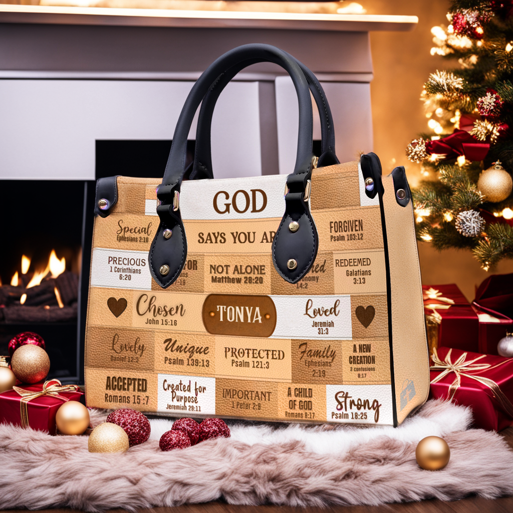 God Says I Am Leather Handbag Beige, Personalized Bags, Gifts for Women, Christmas Gift, CABLTB01240923.