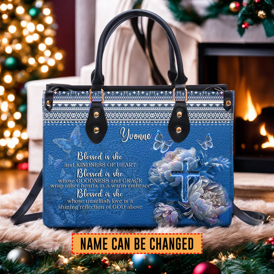 Blessed Is She Leather Handbag Blue, Personalized Bags, Gifts for Women, Christmas Gift, CABLTB01290923.