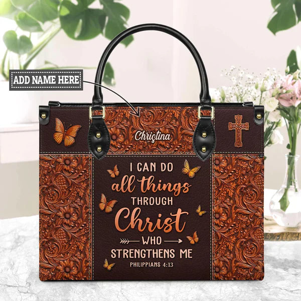 I Can Do All Things Through Christ Philippians 4 13 Leather Handbag, Handbag Design, Personalized Leather Handbag, Gifts for Women, CABLTB01271123.