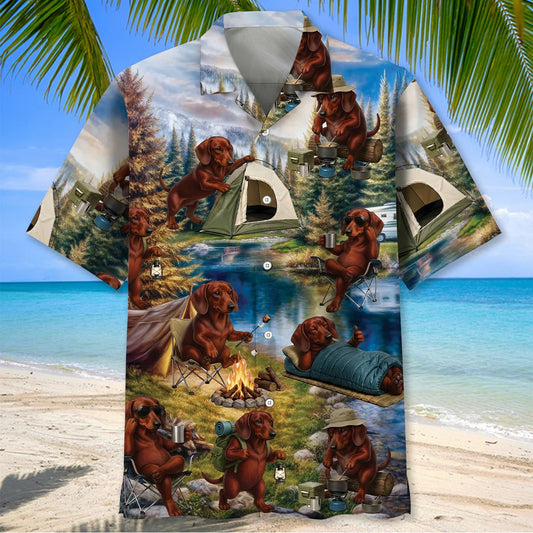 Unijames Dachshund Dog Funny Camping Hawaiian Shirt