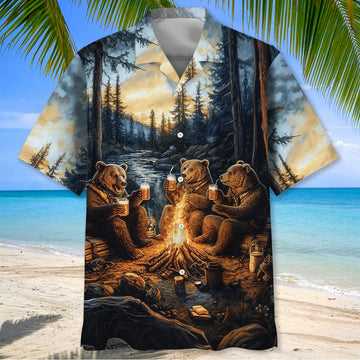 Unijames Bear Camping Drinking Night Hawaiian Shirt