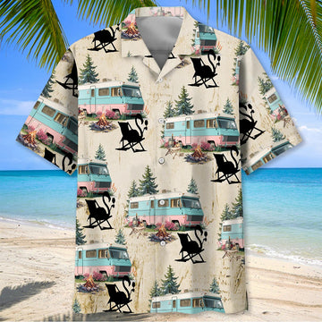 Unijames Retro Camper And Campfire Drinking Hawaiian Shirt