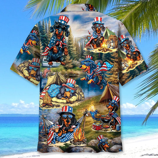 Unijames America Funny Dachshund Camping Hawaiian Shirt