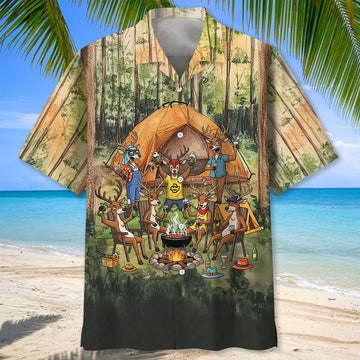 Unijames Friends, Fires, Fun Camping Crew Deer Hawaiian Shirt