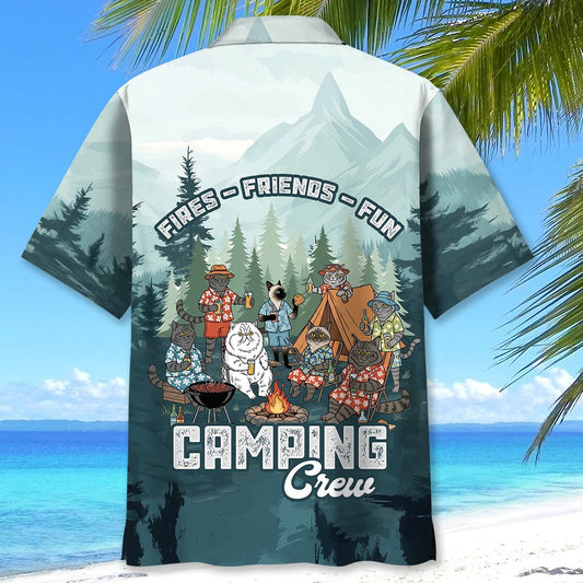 Unijames Friends, Fires, Fun Camping Crew Cat Breeds Hawaiian Shirt