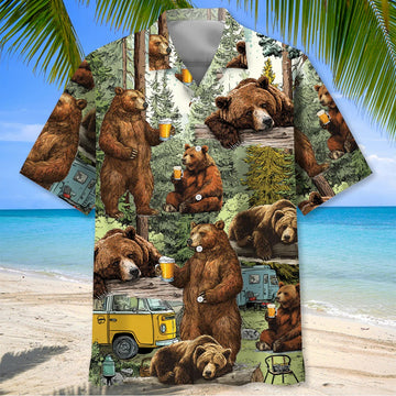 Unijames Camping Bear Drunkest Bunch Of Asshole Hawaiian Shirt