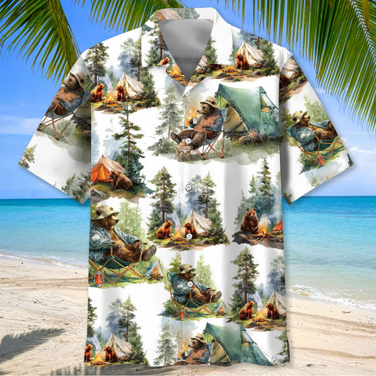 Unijames Camping Bear Chill Forest Hawaiian Shirt