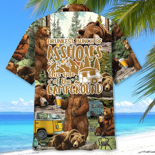 Unijames Camping Bear Drunkest Bunch Of Asshole Hawaiian Shirt