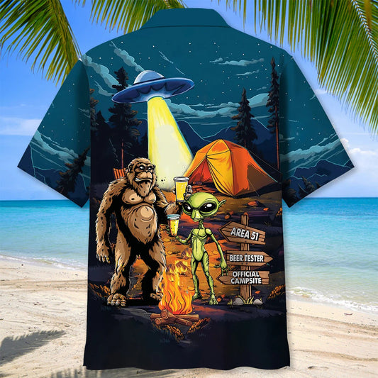 Unijames Camping Alien Bigfoot Area 51 Hawaiian Shirt