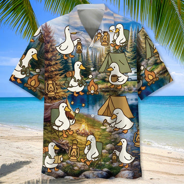 Unijames Funny Cute Goose Camping Hawaiian Shirt
