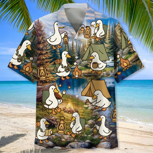 Unijames Funny Cute Goose Camping Hawaiian Shirt