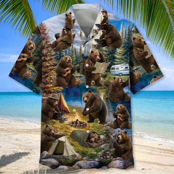 Unijames Funny Bear Camping Hawaiian Shirt