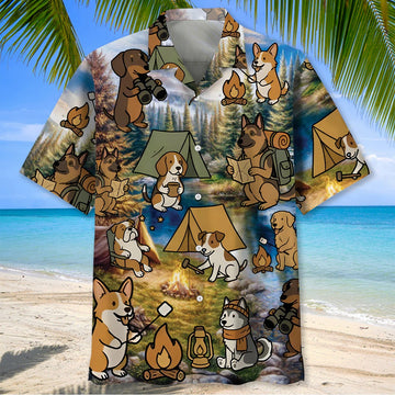 Unijames Funny Dog Camping Hawaiian Shirt