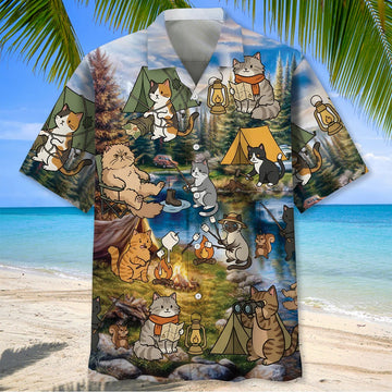 Unijames Funny Cat Campsite Hawaiian Shirt