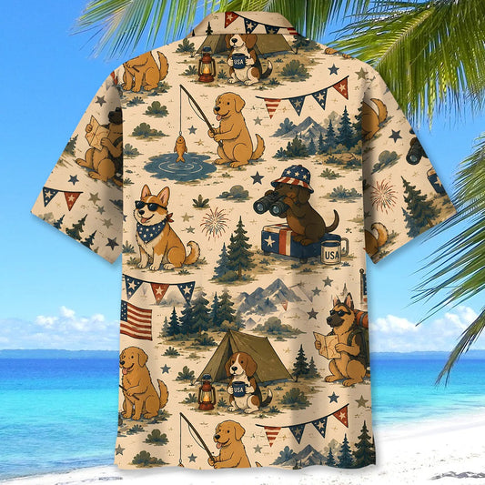 Unijames Cute Dog Camping Outdoor Hawaiian Shirt