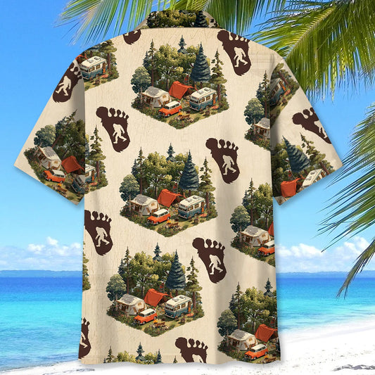 Unijames Retro Camping With Bigfoot Tracks Hawaiian Shirt
