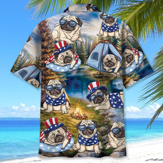 Unijames America Funny Pug Camping Hawaiian Shirt