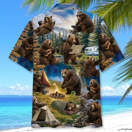 Unijames Funny Bear Camping Hawaiian Shirt
