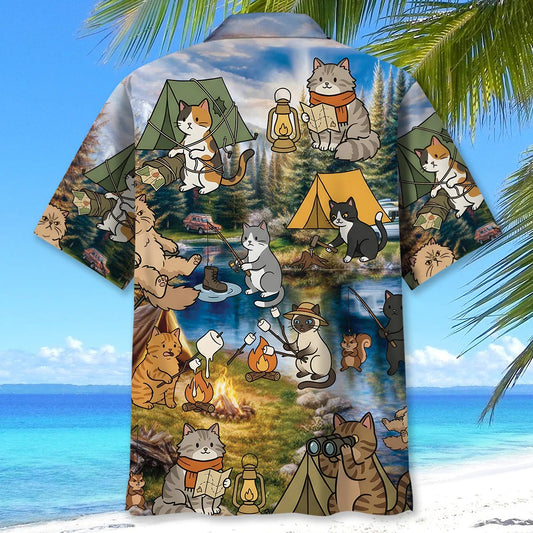 Unijames Funny Cat Campsite Hawaiian Shirt