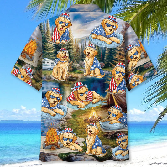 Unijames America Funny Golden Retriever Camping Hawaiian Shirt