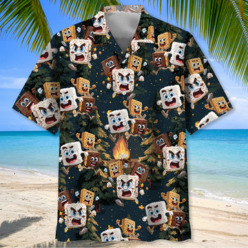 Unijames Chocolate And Cracker Chasing Marshmallow Camping Hawaiian Shirt