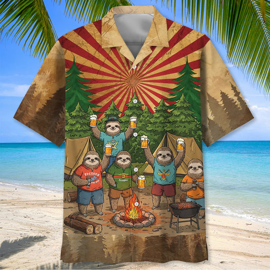 Unijames Sloth Camping Drinking Team Hawaiian Shirt