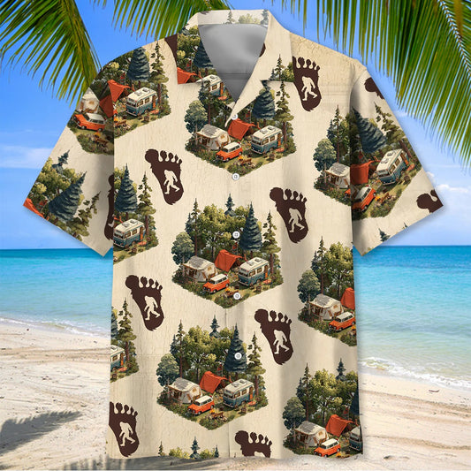Unijames Retro Camping With Bigfoot Tracks Hawaiian Shirt