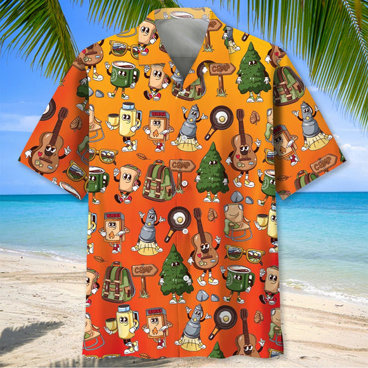 Unijames Funny Camping Cartoon Hawaiian Shirt