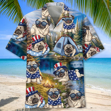 Unijames America Funny Pug Camping Hawaiian Shirt